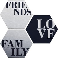 Wall-Art Metallbild "Love, Friends, Family", Schriftzug, (Set) von Wall-Art