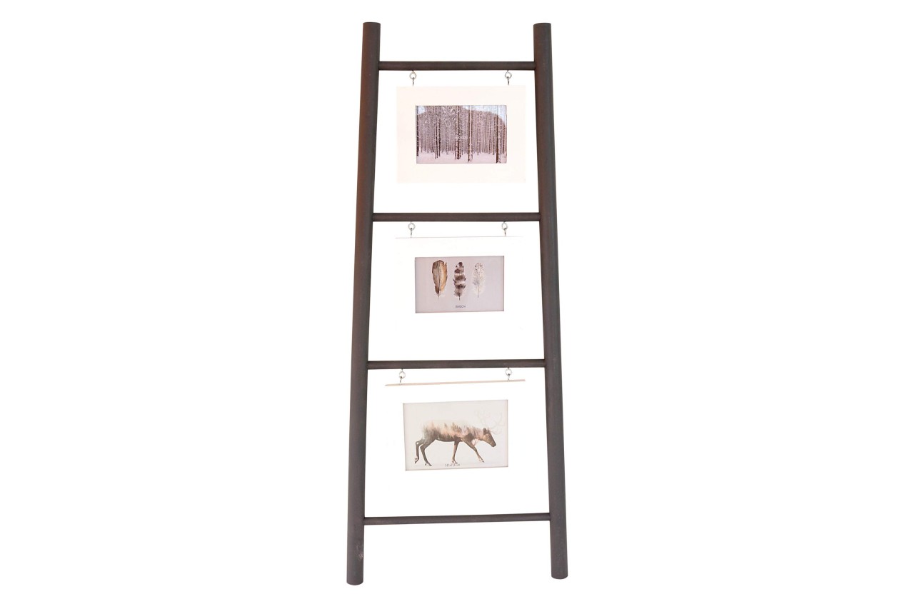 Bilderleiter Leiter mit 3 Bilderrahmen grau weiss 90 cm