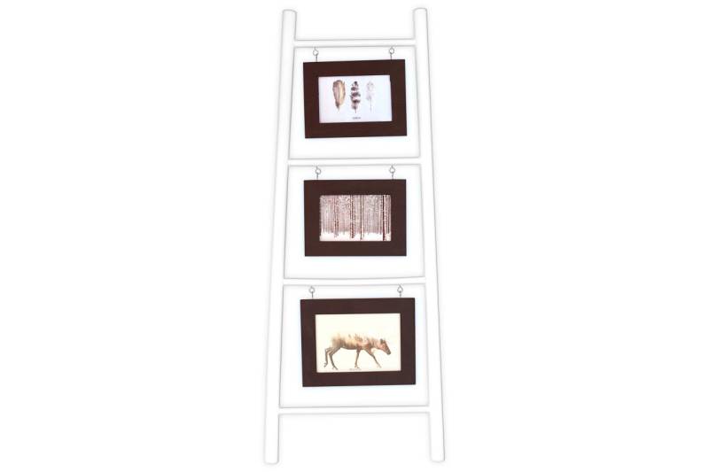 Bilderleiter Leiter mit 3 Bilderrahmen weiss grau  90 cm