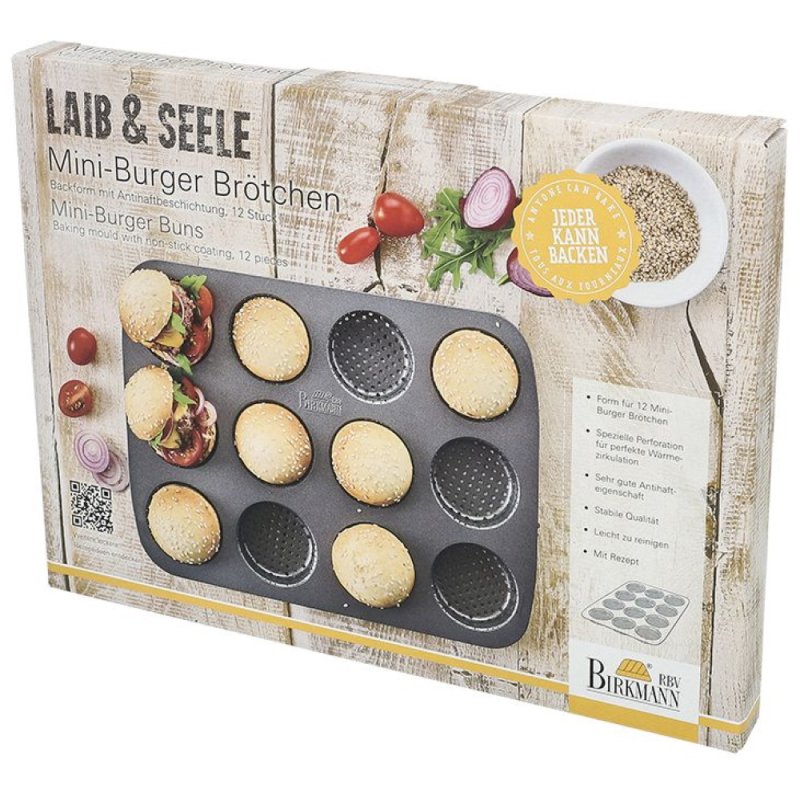 Birkmann - Mini Burger Brötchen Blech - 12fach - 29 x 21,9 cm - D:5,5 cm - Laib und Seele Birkmann - Mini Burger Brötchen Blech - 12fach - 29 x 21,9 cm - D:5,5 cm - Laib und Seele