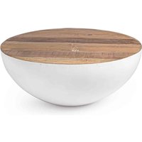 Couchtisch Lancaster aus Recyceltem Holz und Stahl Ø 90 cm, Weiß