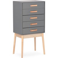 Kommode Ordinary aus Kiefernholz Grau, 5 Schubladen