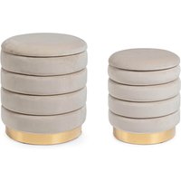 Pouf Darina 2er-Set in Samt-Optik, Beige
