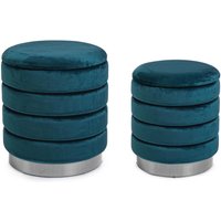 Pouf Darina 2er-Set in Samt-Optik, Blau