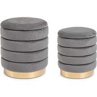 Pouf Darina 2er-Set in Samt-Optik, Grau