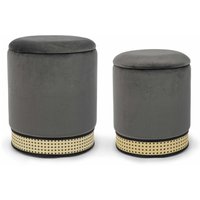 Pouf Milena 2er-Set mit Samt-Optik, Dunkelgrau