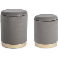 Pouf Polina 2er-Set in Samt-Optik, Grau