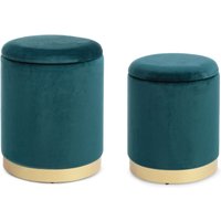 Pouf Polina 2er-Set in Samt-Optik, Blau