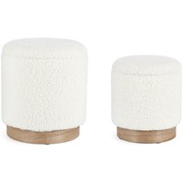 Pouf Zoya 2er-Set aus Teddy-Stoff, Weiß