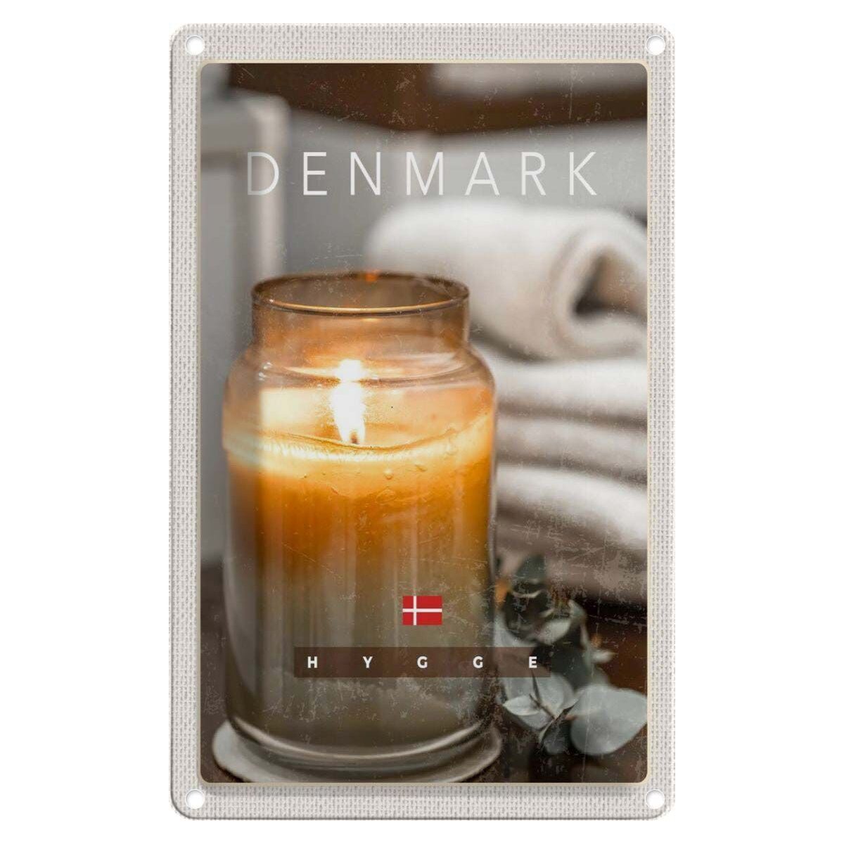 Blechschild 18x12 cm Urlaub Dänemark Kerze im Glas Blume Handtuch Blechschild 18x12 cm Urlaub Dänemark Kerze im Glas Blume Handtuch