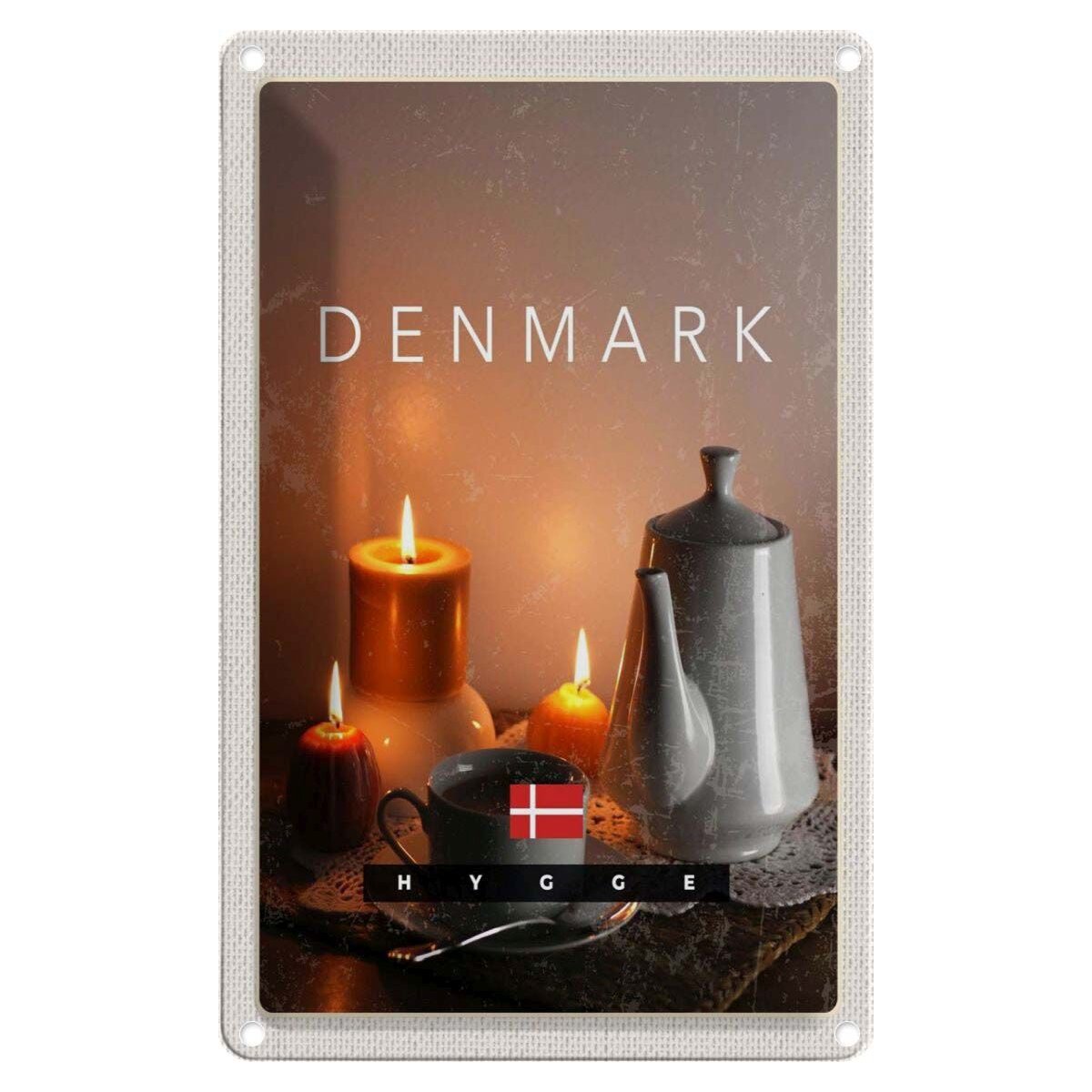 Blechschild 18x12 cm Urlaub Dänemark Teekanne Kerzen Tischdecke Blechschild 18x12 cm Urlaub Dänemark Teekanne Kerzen Tischdecke