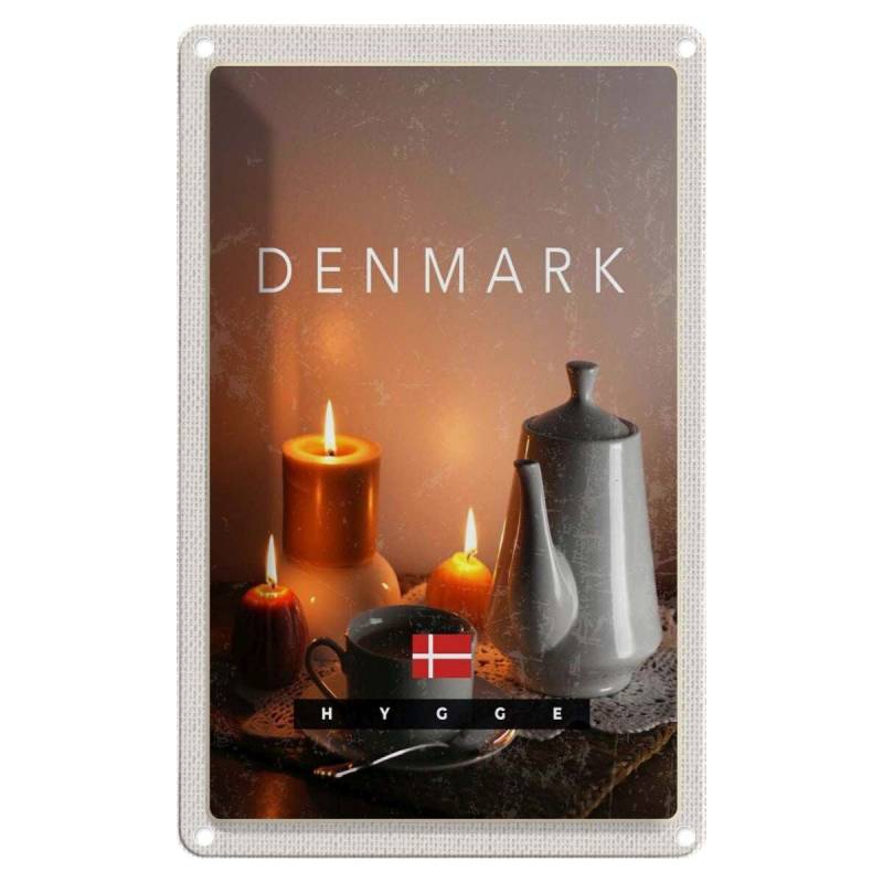 Blechschild 18x12 cm Urlaub Dänemark Teekanne Kerzen Tischdecke