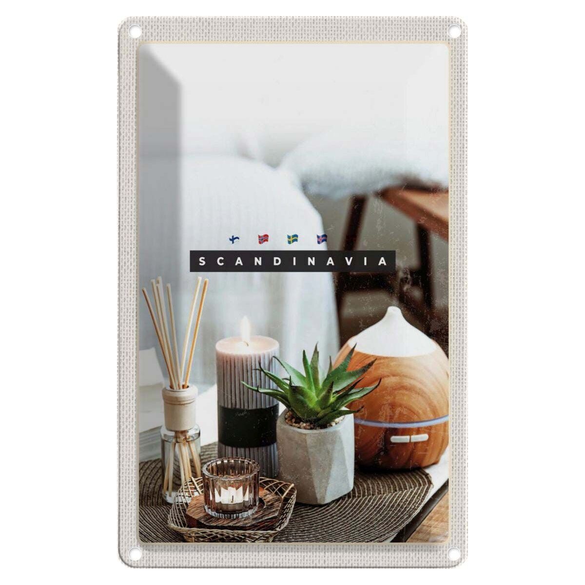 Blechschild 30x20 cm Urlaub Skandinawien Kerze Pflanze Tischdecke Blechschild 30x20 cm Urlaub Skandinawien Kerze Pflanze Tischdecke
