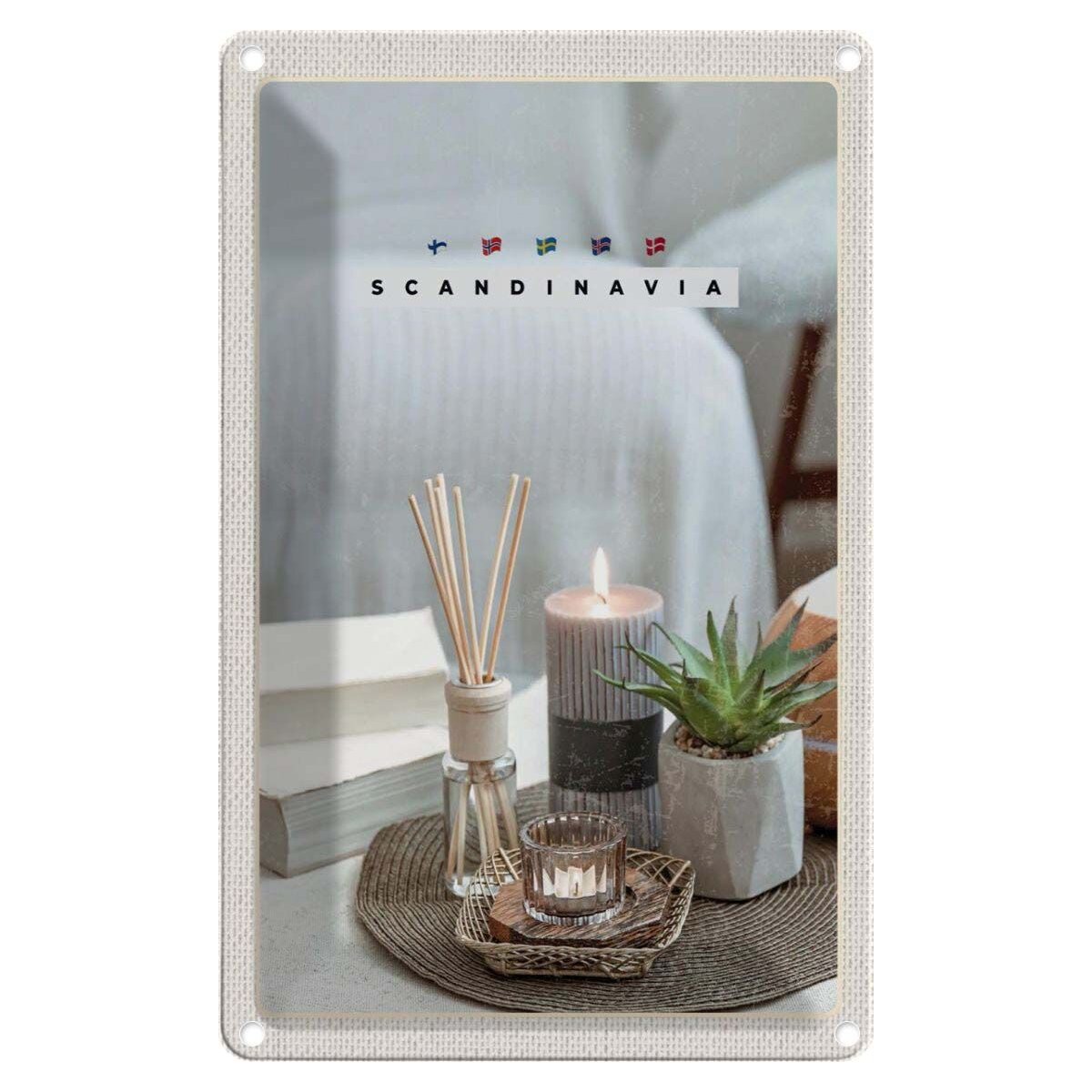 Blechschild 30x20 cm Urlaub Skandinawien Kerze Vase Tischdecke Blechschild 30x20 cm Urlaub Skandinawien Kerze Vase Tischdecke