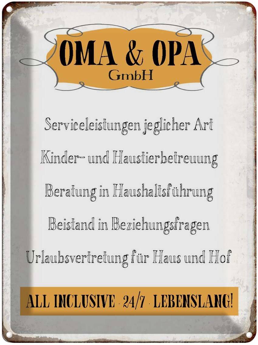 Blechschild 30x40 cm - Oma Opa GmbH 24/7 lebenslang