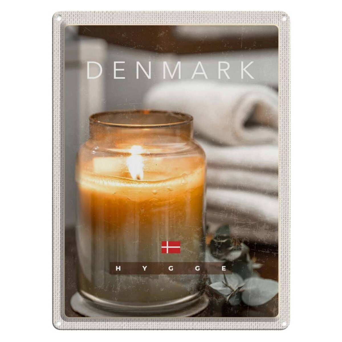 Blechschild 40x30 cm Urlaub Dänemark Kerze im Glas Blume Handtuch Blechschild 40x30 cm Urlaub Dänemark Kerze im Glas Blume Handtuch
