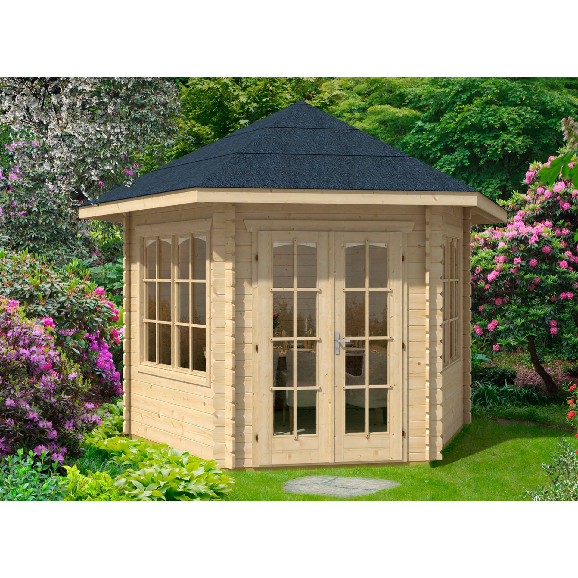 Blockbohlen-Pavillons 'Madeira' naturfarben 350 x 303 cm