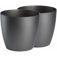 Blumentopf, Pflanztopf Kunststoff, 2er Set, runde Form, Übertopf (Graphit, ø 20 cm)