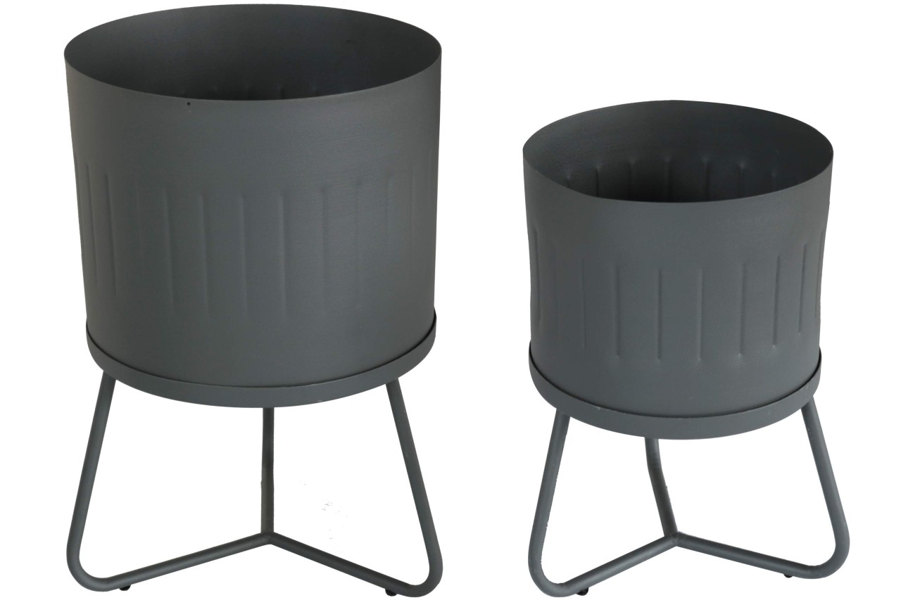 Blumentopf 2er Set Metall grau verschiedene Größen mit Ständer