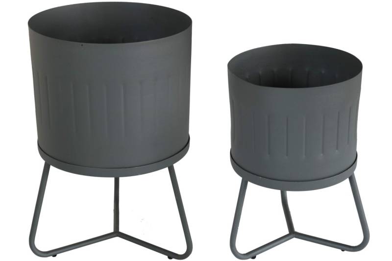 Blumentopf 2er Set Metall grau verschiedene Größen mit Ständer