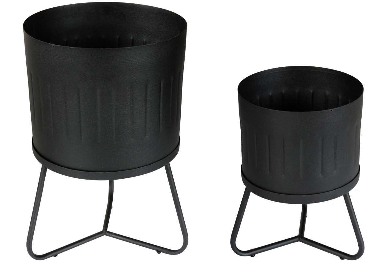 Blumentopf 2er Set Metall schwarz verschiedene Größen mit Ständer