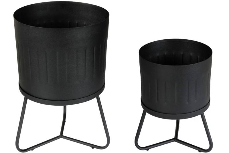 Blumentopf 2er Set Metall schwarz verschiedene Größen mit Ständer
