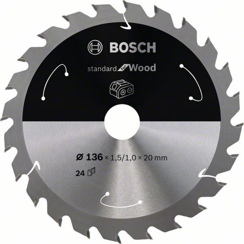 Bosch Akku-Kreissägeblatt Standard for Wood, 136 x 1,5/1 x 20, 24 Zähne 2608837668 von BOSCH-Zubehör