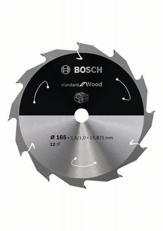 Bosch Akku-Kreissägeblatt Standard for Wood, 165 x 1,5/1 x 15,875, 12 Zähne 2608837680 von BOSCH-Zubehör