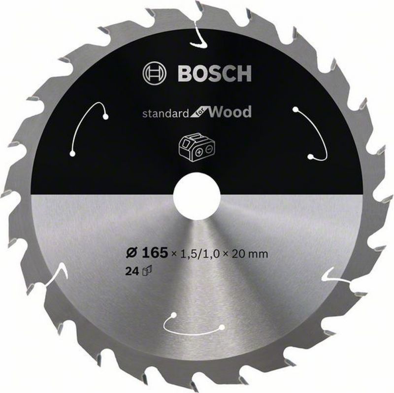 Bosch Akku-Kreissägeblatt Standard for Wood, 165 x 1,5/1 x 20, 24 Zähne 2608837685 von BOSCH-Zubehör