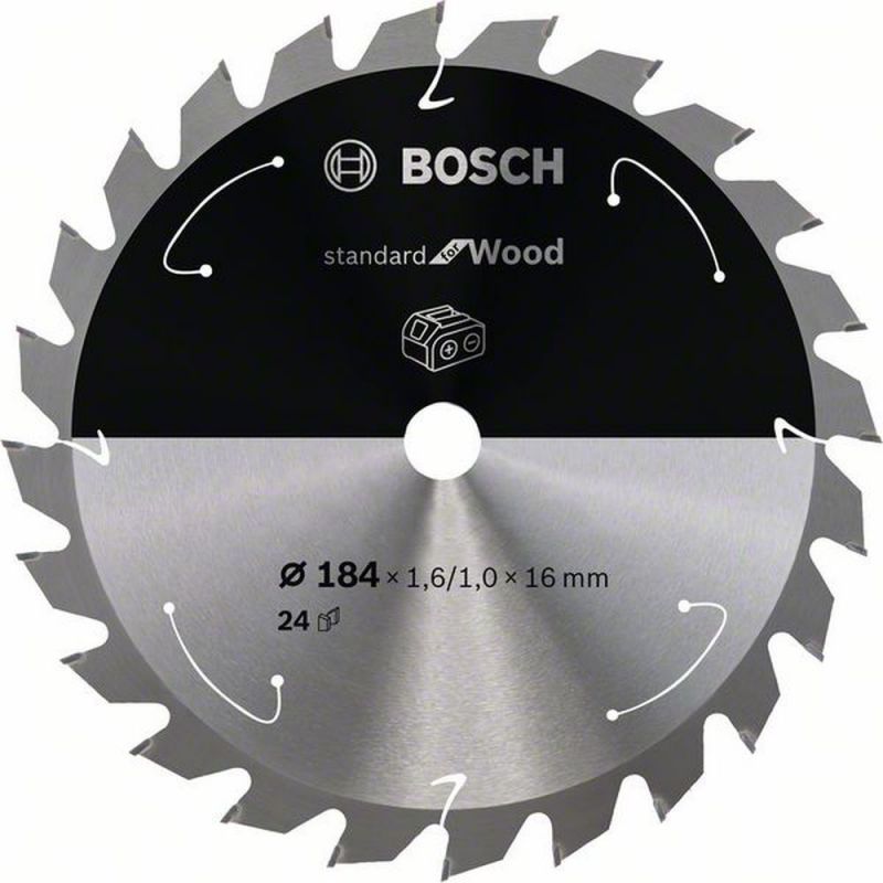 Bosch Akku-Kreissägeblatt Standard for Wood, 184 x 1,6/1 x 16, 24 Zähne 2608837700 von BOSCH-Zubehör