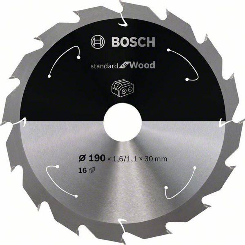 Bosch Akku-Kreissägeblatt Standard for Wood, 190 x 1,6/1,1 x 30, 16 Zähne 2608837706 von BOSCH-Zubehör