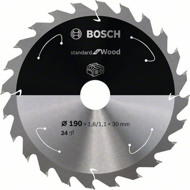 Bosch Akku-Kreissägeblatt Standard for Wood, 190 x 1,6/1,1 x 30, 24 Zähne 2608837708 von BOSCH-Zubehör