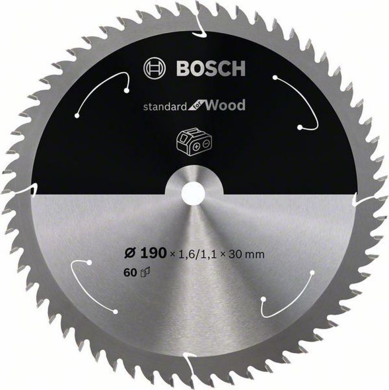 Bosch Akku-Kreissägeblatt Standard for Wood, 190 x 1,6/1,1 x 30, 60 Zähne 2608837711 von BOSCH-Zubehör