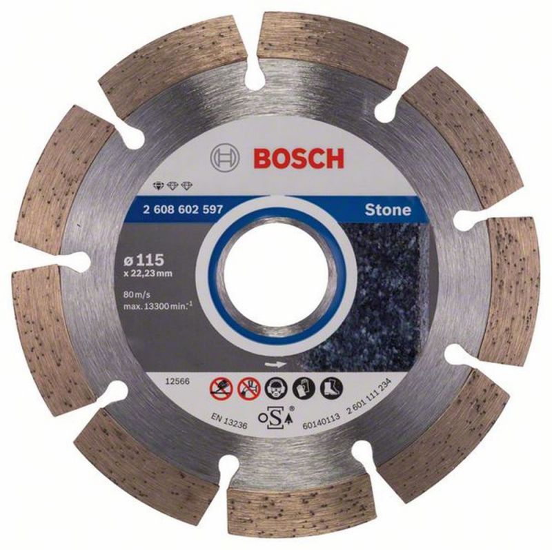 Bosch Diamanttrennscheibe Standard for Stone, 115 x 22,23 x 1,6 x 10 mm, 1er-Pack 2608602597 von BOSCH-Zubehör