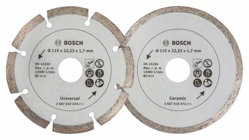 Bosch Diamanttrennscheibe für Fliesen und Baumaterial, Durchmesser: 115 mm, 2er-Pack 2607019478 von BOSCH-Zubehör