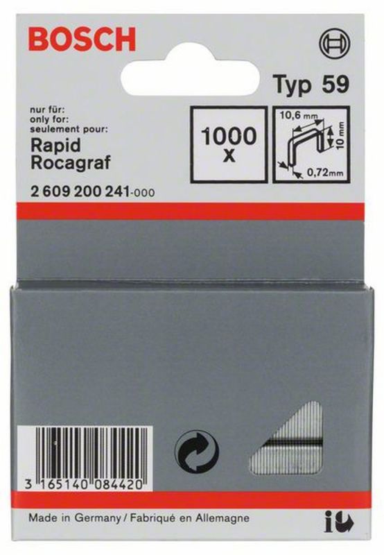 Bosch Feindrahtklammer Typ 59, 10,6 x 0,72 x 10 mm, 1000er-Pack 2609200241 von BOSCH-Zubehör