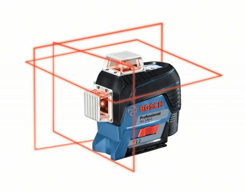 Bosch Linienlaser GLL 3-80 C, mit 1 x 2.0 Ah Li-Ion Akku, Laser-Empfänger LR 7, L-BOXX 0601063R05 von BOSCH