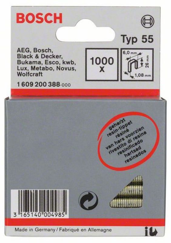 Bosch Schmalrückenklammer Typ 55, geharzt 6 x 1,08 x 26 mm, 1000er-Pack 1609200388 von BOSCH-Zubehör