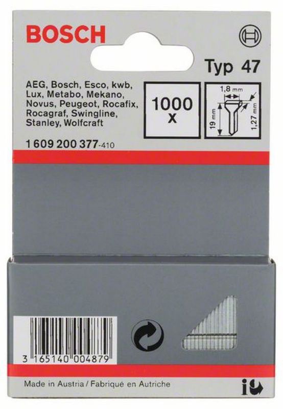 Bosch Tackernagel Typ 47, 1,8 x 1,27 x 19 mm, 1000er-Pack 1609200377 von BOSCH-Zubehör