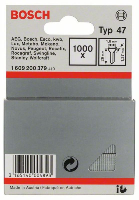 Bosch Tackernagel Typ 47, 1,8 x 1,27 x 26 mm, 1000er-Pack 1609200379 von BOSCH-Zubehör