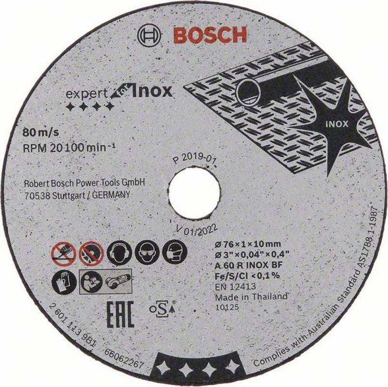 Bosch Trennscheibe Expert for Inox A 60 R INOX BF, 76 mm, 10 mm, 1 mm 2608601520 von BOSCH-Zubehör