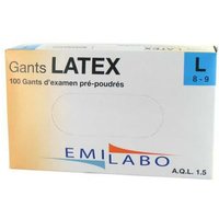 Box mit 100 pre-gepuderten Handschuhe Latex Größe L / 8-9 EMILABO von EIGENMARKE