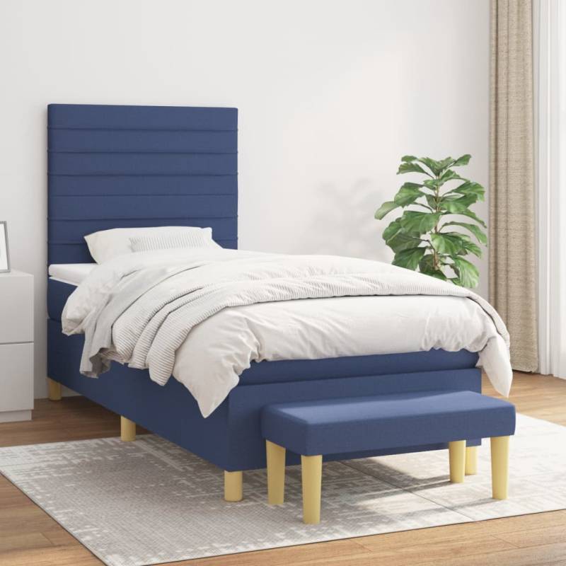 Boxspringbett mit Matratze Blau 100x200 cm Stoff Dunkelgrau 80 x 200 cm Block mit Quadraten