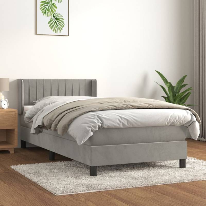 Boxspringbett mit Matratze Hellgrau 100x200 cm Samt Dunkelblau 140 x 200 cm Flach mit Nägeln