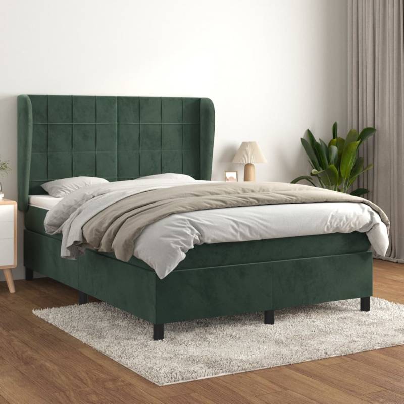 Boxspringbett mit Matratze Dunkelgrün 140x190 cm Samt Dunkelgrau 140 x 200 cm Vertikale Streifen