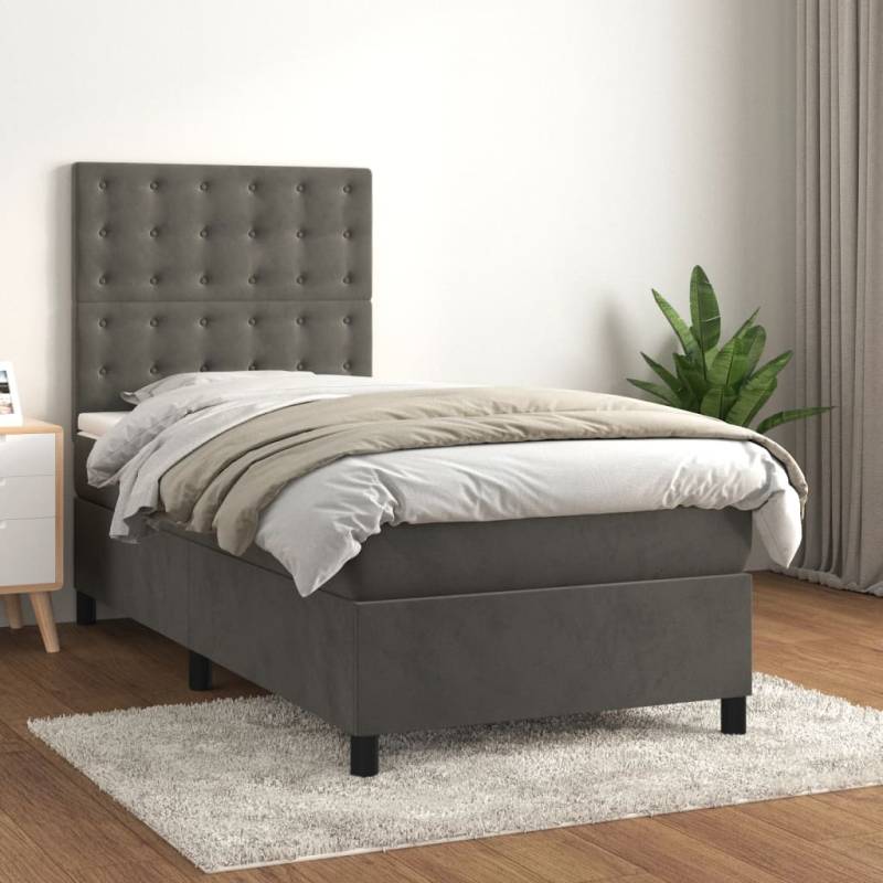 Boxspringbett mit Matratze Dunkelgrau 90x200 cm Samt Dunkelblau 90 x 200 cm Block mit Quadraten