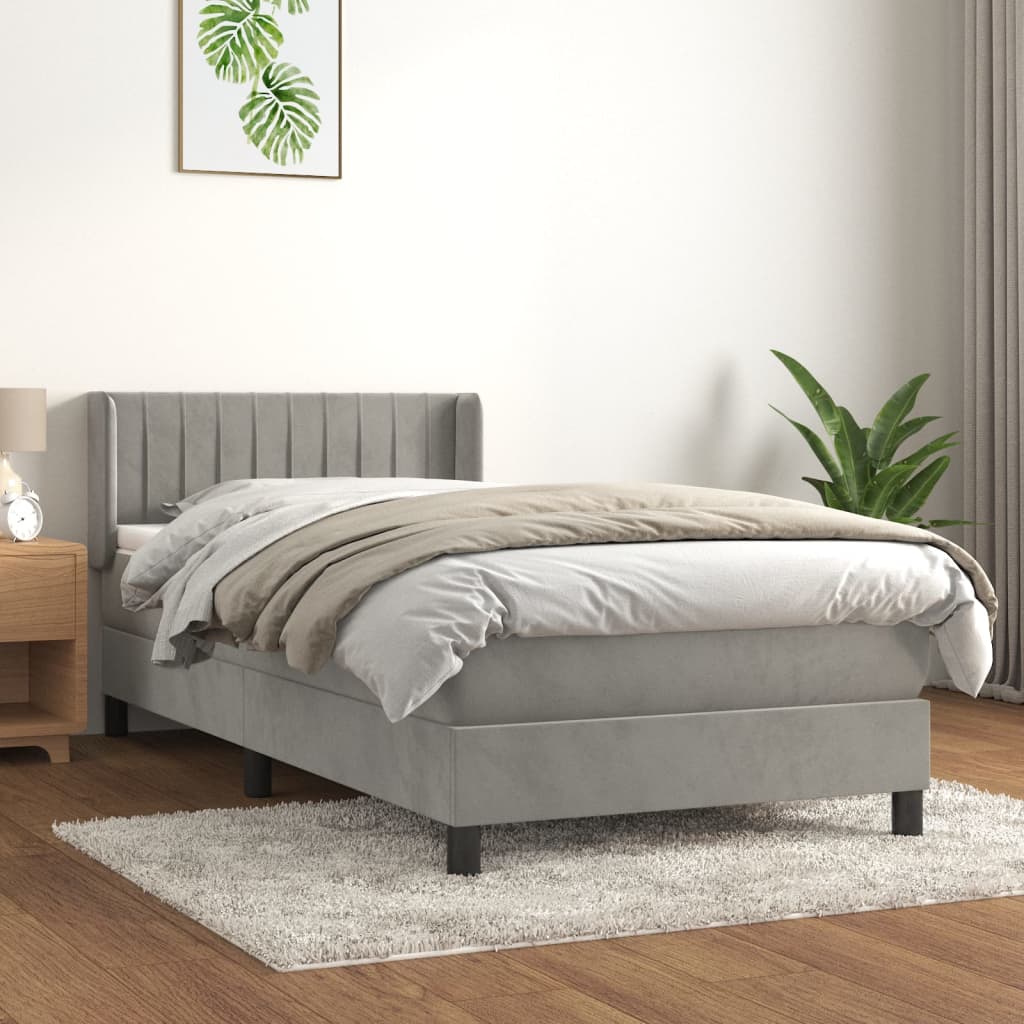 Boxspringbett mit Matratze Hellgrau 100x200 cm Samt Dunkelblau 140 x 200 cm Vertikale Streifen Boxspringbett mit Matratze Hellgrau 100x200 cm Samt Dunkelblau 140 x 200 cm Vertikale Streifen