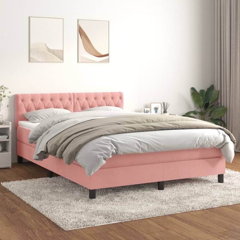 Boxspringbett mit Matratze Rosa 140x200 cm Samt Hellgrau 120 x 200 cm Horizontale Streifen