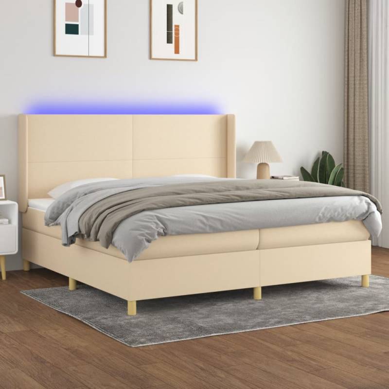 Boxspringbett mit Matratze & LED Creme 200x200 cm Stoff Creme 140 x 200 cm Knopfheftung Design