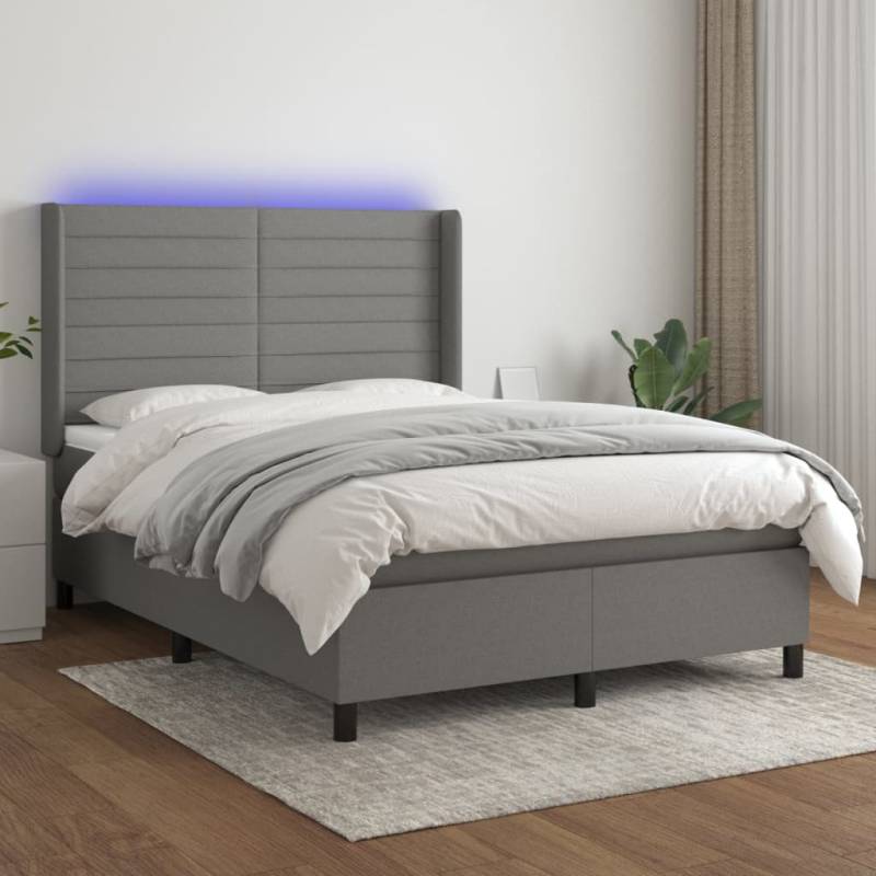 Boxspringbett mit Matratze & LED Dunkelgrau 140x190 cm Stoff Taupe 90 x 200 cm Vertikale Streifen